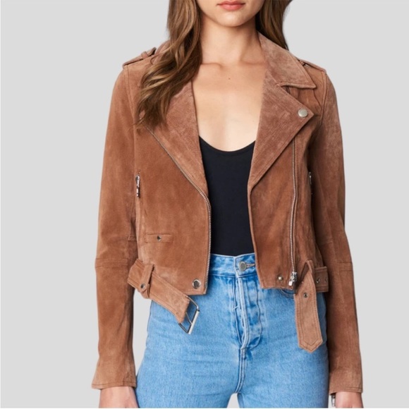 Blank NYC Jackets & Blazers - Blank NYC Brown Suede Leather Moto Zip Jacket In El Dorado M